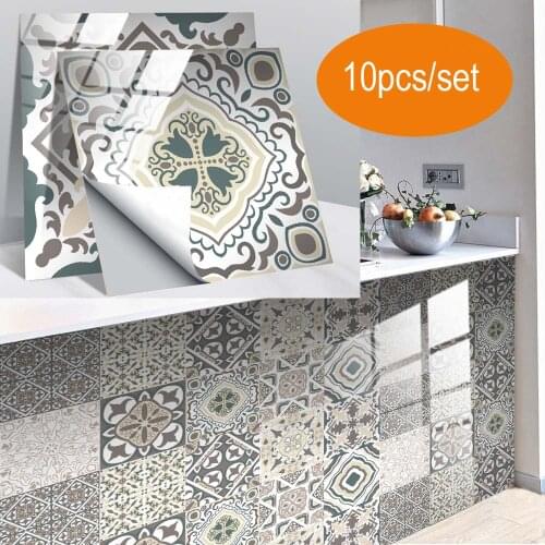 10pcs Retro Flower Gray Matte Crystal Tiles Sticker Removable Covers for Bathroom Kitchen Tables Floor Hard-wearing Wall Decals