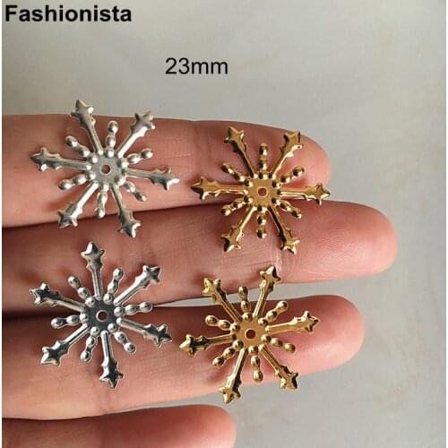 100 pcs - Metal Stamping Crafted Snowflake Bead Caps 23mm Gold Silver-color Filigree Flowers Scrapbook embellishment -F