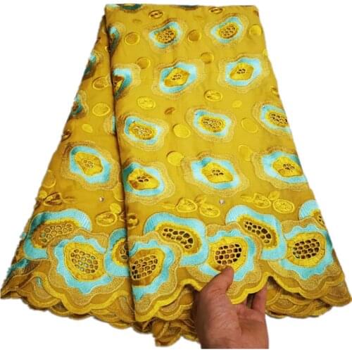 2021 High Quality African Swiss Voile Lace Fabric With Stones Soft Embroidery Dry Voile Lace Materials In Switzerland YC-145