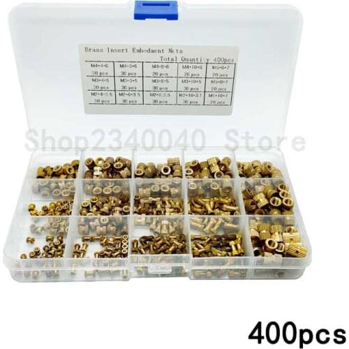 400Pcs M2 M3 M4 M5 Brass Knurled Insert Nuts Round Injection Moulding Knurled Nuts Assortment Kit Female Thread Knurled Nuts