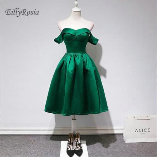 Emerald Green Short Prom Dresses for Wedding Party 2018 Off the Shoulder Satin Bridesmaid Dress Elegant vestidos de festa curto