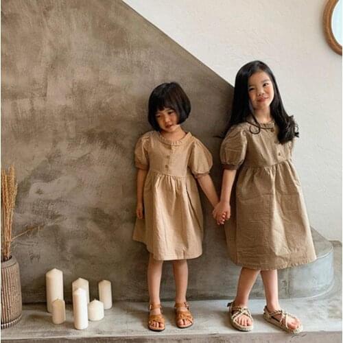 2021 Korea style girls plaid dress fashion cotton shorts sleeve summer girls dresses