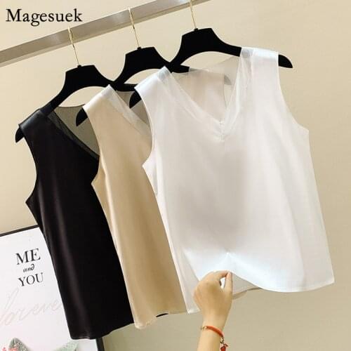 Fashion Satin V-neck Tank Tops Women Sleeveless Vest Loose Women Summer Tops Plus Size Casual Office Ladies Tanks Tops New 15414