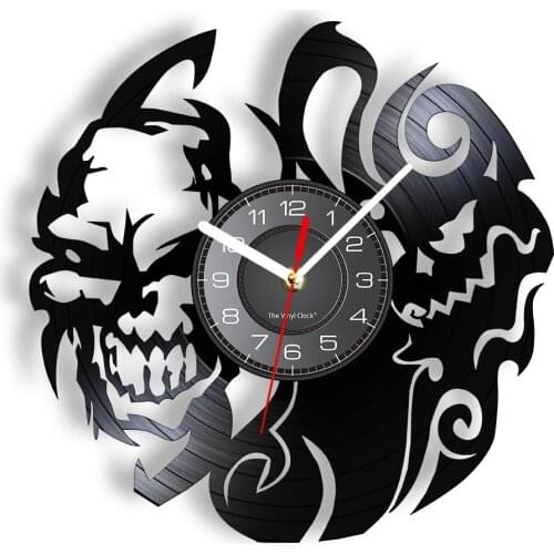Skull Head Wall Clock Carved Vinyl Record Skullcandy Art Death Analog Hanging Watch Crossbones Gothic Skeleton Horror Home Decor