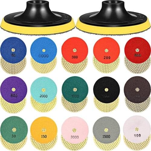 New 18 Pcs 4 Inch Diamond Polishing Pads Set 16 Pcs 30-8000 Grit Pads with 2 Pieces Hook and Loop Backing Holder Pads
