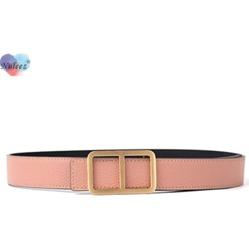 Nuleez Genuine Cowhide Leather Belt Women Reversible Japan Style Copper Buckle High-end Jeans Accessory New Design
