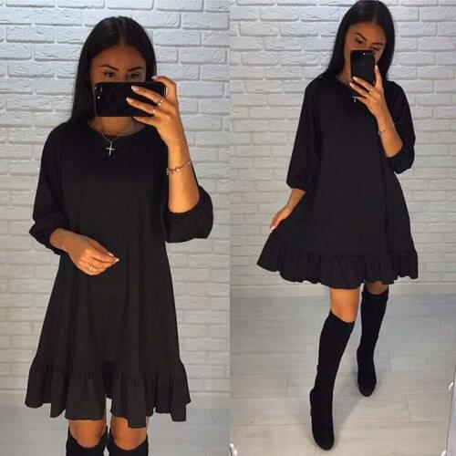 Autumn Dress Women Casual Loose Party Dress Ruffles Sundress Female Fashion Lantern Sleeve Mini Dress Hot Sale New