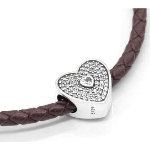 Heart-shaped charm 925 sterling silver fall in love romantic CZ beads fit bracelet bracelet necklace female fashion jewelry