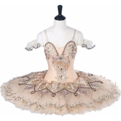 Gold Professional Ballet Tutu Adult Girls Professional Ballet Stage Costume Custom Made Performance Pancake Ballet Tutus Dress
