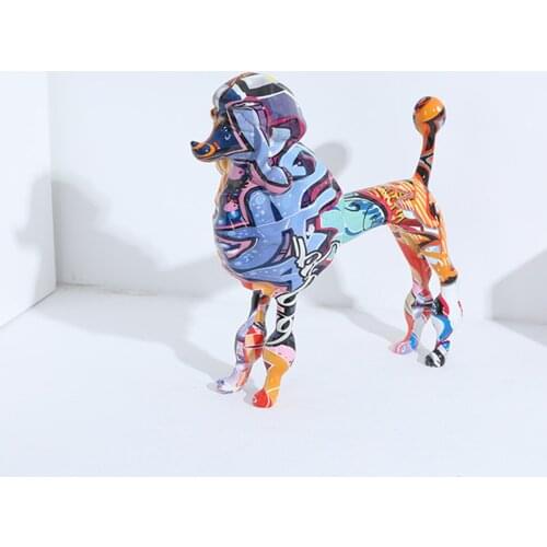 Graffiti Dog Figurine Poodle Sculpture Resin Statue Home Decor Yard Crafts