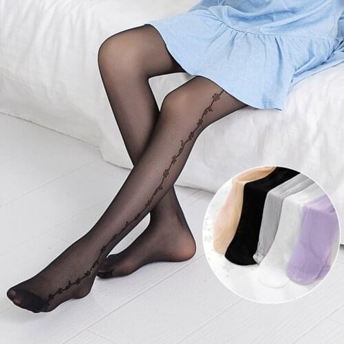 Spring and summer thin section side flower cored silk pantyhose middle and small childrens summer mosquito socks baby leggings