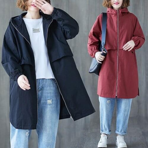 Womens coat 2020 spring autumn fashion Long sleeve hooded trench coats Red wine black casual loose female windbreaker feminino