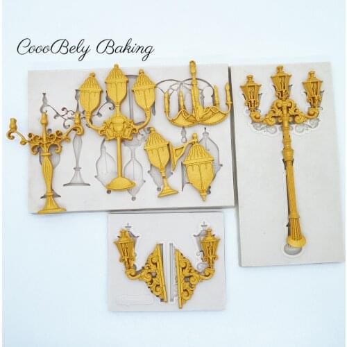 Vintage European Street Lamp Silicone Molds Cake Border Fondant Mold Cake Decorating Tools Candy Chocolate Gumpaste Moulds M975