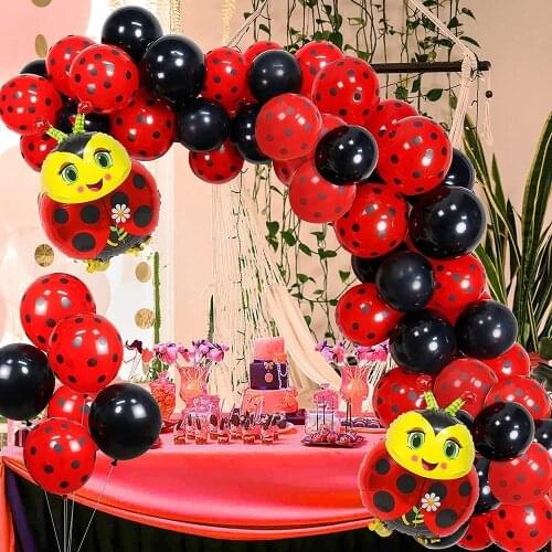 Ladybug Theme Decor Ballons Black Red Happy Birthday Arch Garland Kit Latex Foil Balloons for Princess Insect Party Decoration