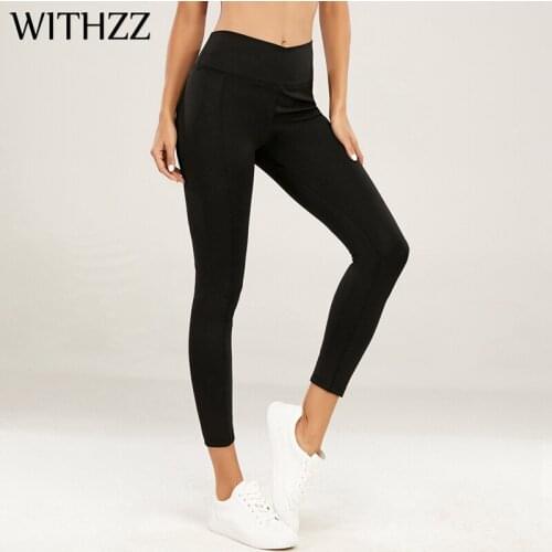 WITHZZ Womens Running Quick-Dry Casual Sports Pants High-Waist Waist Cross Stretch Female Leggings
