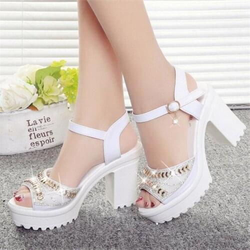 2019 new thick with sandals female summer diamond fish mouth thick bottom muffin waterproof platform with high