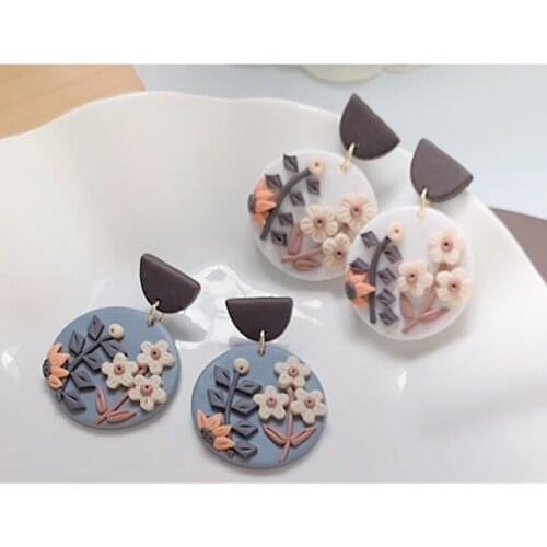 Summer Soft Pottery Flower Earrings for Women Geometric Colorful Ear Studs for Teens Girls Dating Jewelry 2021 Trend Friends M4