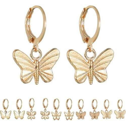 Women Butterfly Dangle Earrings Golden Color 2020 Fashion Butterfly Pendant Drop Earrings Piercing Earrings Jewelry