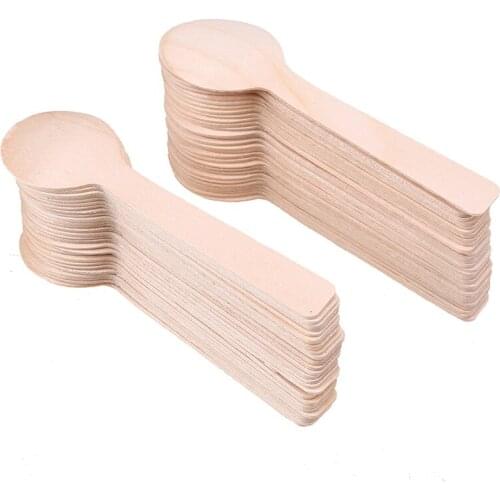 100PCS Disposable Mini Wooden Spoons Small Ice Cream Dessert Spoons Biodegradable Utensil Wedding Party Kitchen Tableware
