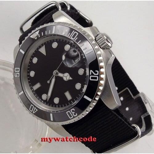 40mm bliger black dial luminous marks sapphire glass automatic mens watch P210