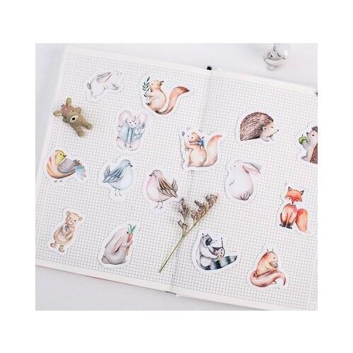 45PCS/box Lovely Forest Animals Diary Travel Journal Scrapbook Gift Packing Decoration Lable Sealing Paper Stickers DIY Crafts