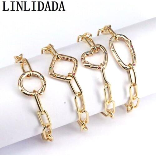 5Pcs, Fashion Micro Pave CZ Metal Snap Clasp Bracelet Wedding Jewelry Gold Color Open Rolo Chain Bracelet For Women