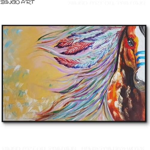 Rich Colors Abstract Animal Horse Oil Painting Pure Hand-painted Big Size Canvas War Horse Oil Painting for Living Room Decor