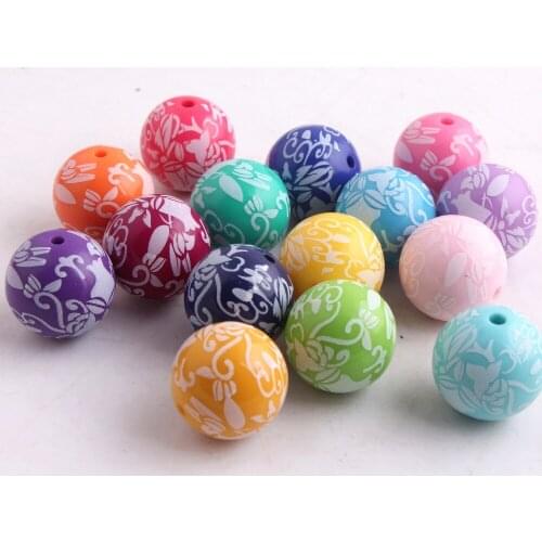 Acrylic Solid Print White Flower Beads Wholesale 20mm 100pcs for Kids Fashion Jewelry Necklace