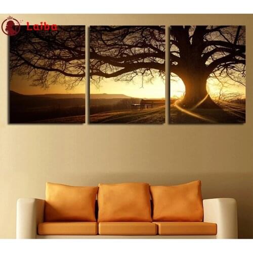 Diamond Painting Natural scenery, sunset big tree landscape Cross Stitch Diamond Mosaic Embroidery crystal Beaded Handicraft3pcs