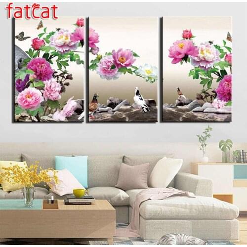 FATCAT Flowers and birds diamond painting 5d diy full square round drill rhinestone embroidery triptych kit home decor AE2056