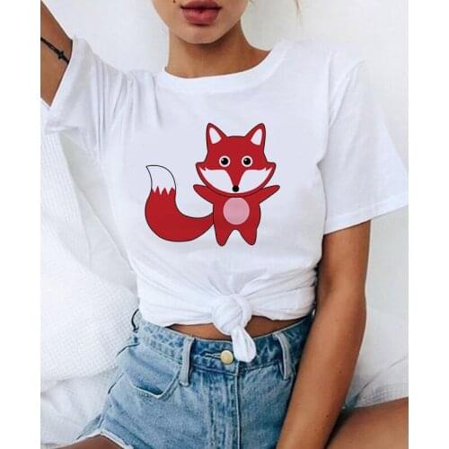 Graphic tees tops lovely cartoon fox tshirts women funny t shirt white Tops casual short Camisetas Mujer_T-Shirt