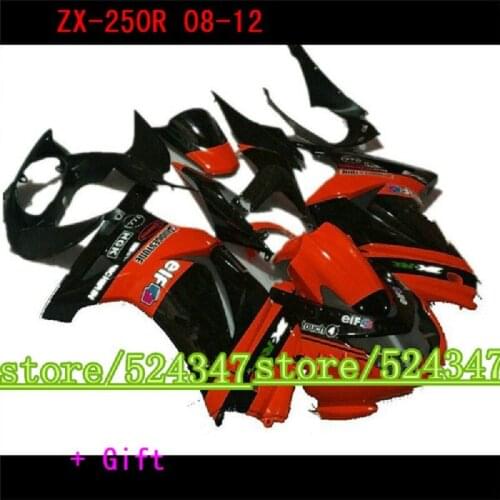 Injection Encajen para Kawasaki Ninja 250R 2008 - 2012 kit ZX 250 EX250 08 - 12 rojo negro kits de cuerpo gratis personalizar