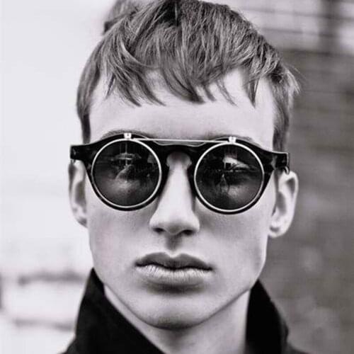 Fashion Vintage Round SteamPunk Flip Up Sunglasses Men Classic Double Layer Clamshell Design Sun Glasses Oculos De Sol Women