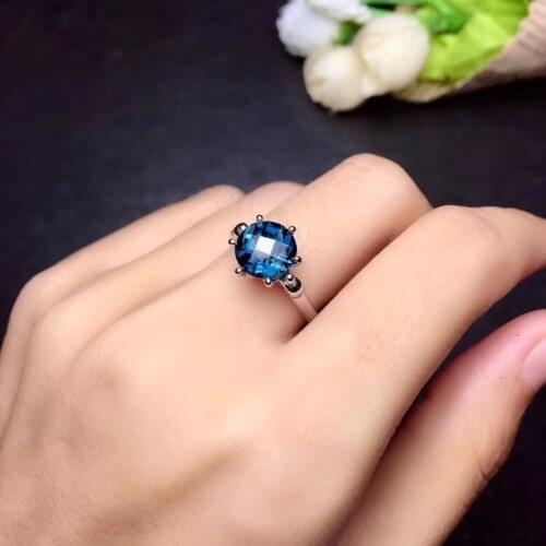 Natural blue topaz ring Free shipping Natural real blue topaz 925 sterling silver Fine jewelry 8mm