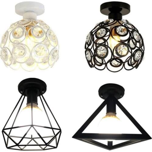 E27 Ceiling Light Fixture Vintage Loft Black Iron Cage Led Ceiling Lamp Nordic Metal Light For Kitchen Bedroom Balcony 9 Styles