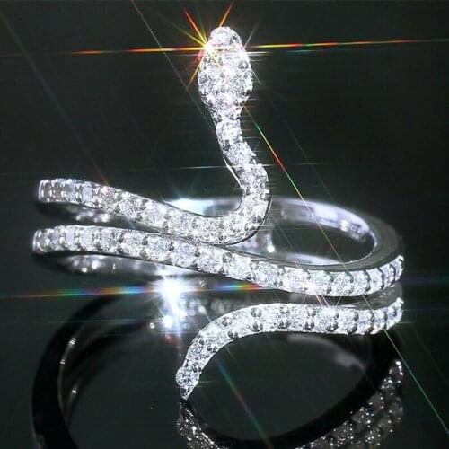Punk Fashion Snake Rings Hip Hop Jewelry Bright Sparkling CZ Rhinestone Finger Rings for Women Girl Z3P892