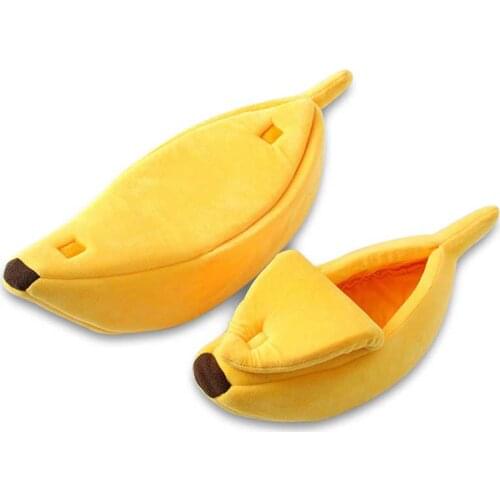 Unique banana cat bed house cute and comfortable pet dog cat litter warm plush washable pet supplies cat deep sleeping basket