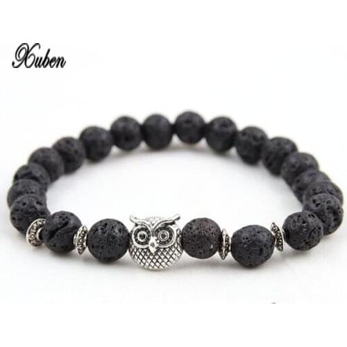 Xuben Punk Bracelets & Bangles Lava volcanic stone white 8 mm elasticity bracelet pulseira for women