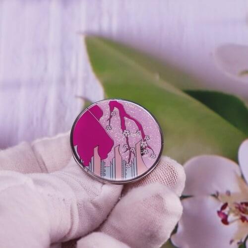 Japanese tokyo City spring visual art badge Glitter Sakura blossom brooch pin Collection Fashion addtion Decor