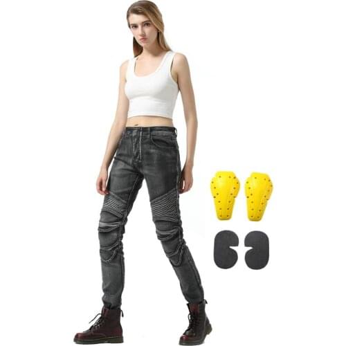 2019 New Biker Jeans for Women Motorcycle Riding Pants Motorbike Heavy Duty Overpants With 4 X CE Armored Upgrade Knee Hip Pads