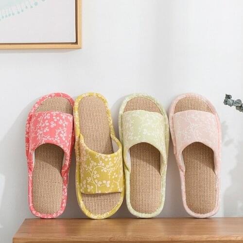 Women Casual Slides Flax Slippers Summer Comfortable Non Slip Home Woman Shoes Floral Female Sandals Flip Flop Indoor Shoes