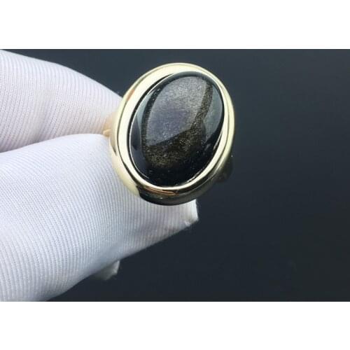FFGems Natural Obsidian Rings Sterling Real 925 Silver Gemstone Fine Jewelry Women Engagement Wedding Gift