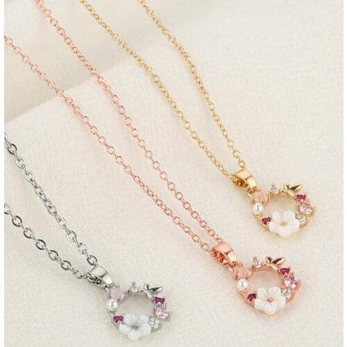 1PC Fashion Creative Butterfly Flowers Necklace Zircon Crystal Pearl Shell Garland Pendant Necklace Jewelry Accessories