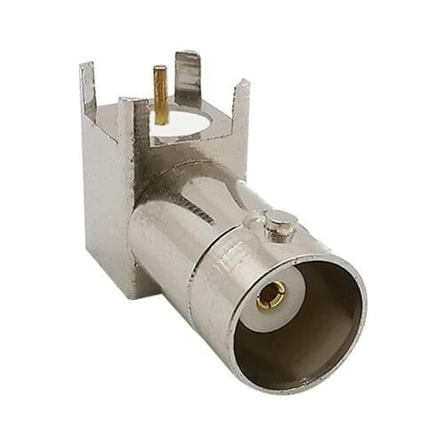 Nickel Plated BNC Female Chassis Mount PC board PCB Mount 4 Pin BNC Female Center Solder 90 Degree Right Angle Chassis Connector
