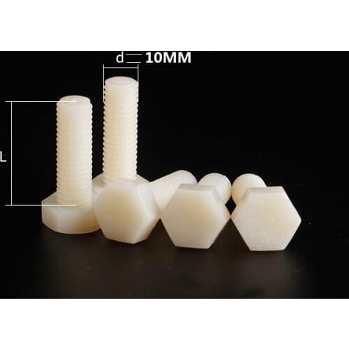 100Pcs/lot Metric M10*20/25/30/35/40/45/50/60MM PA66 Nylon Hex screw Hexagonal Screws Plastic Hex Bolts