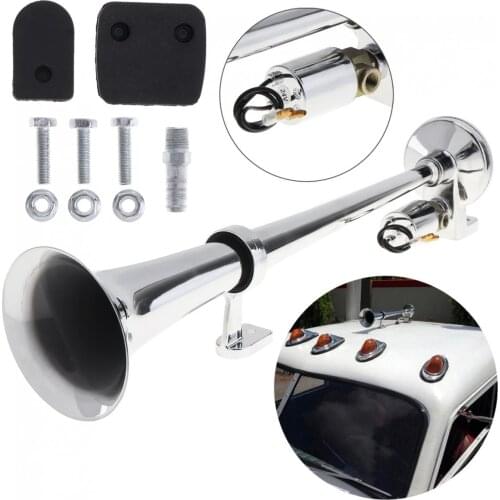 17 In Durable 12V / 24V 150dB Super Loud Single Trumpet Air Operated Horn Multi-tone Claxon Horns Fit for Truck Boat Train Lorry
