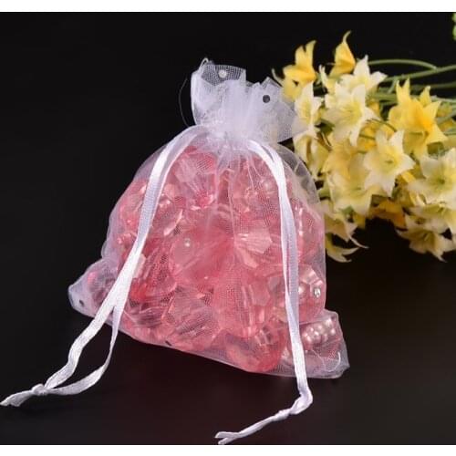 20pcs 12x10cm White Organza Pouches Gifts Bags For Christmas Candy Packaging Bags with Sequins wholesale