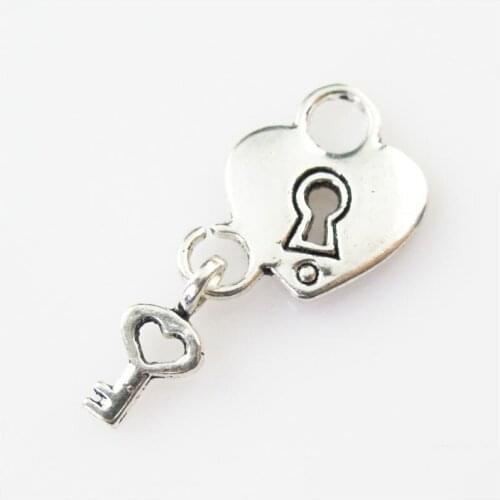 15Pcs Antiqued Silver Color Heart Lock & Key Charms Pendants