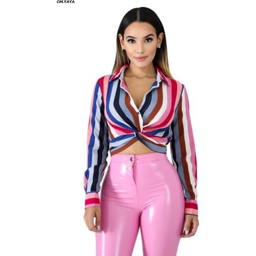 2019 new summer women stripes print tie up long sleeve blouses and shirts sexy party casual blouse top 2 colors UJ4539