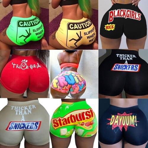 2021 Summer Fashion Women Breathable Bodycon Mini Gushers Snack Booty Shorts Sexy Fitness Candy High Waist Skinny Shorts Skinny